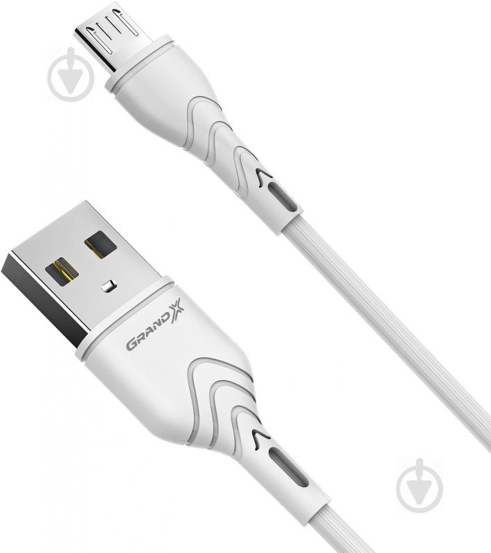 Кабель Grand-X USB-micro USB 3A Fast Сharge 1 м white (PM-03W) - фото 1