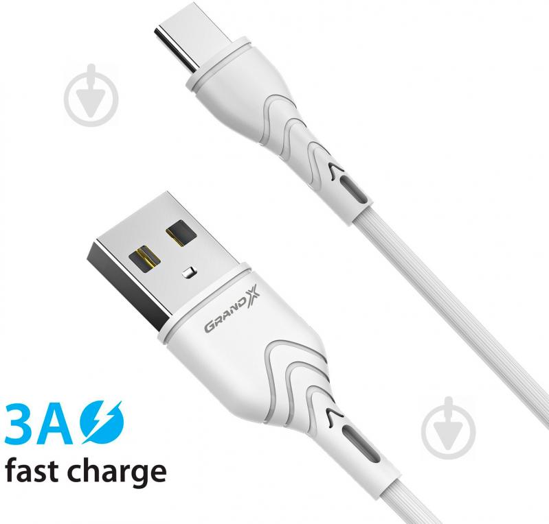 Кабель Grand-X USB-type C 3A Fast Сharge 1 м white (PC-03W) - фото 3