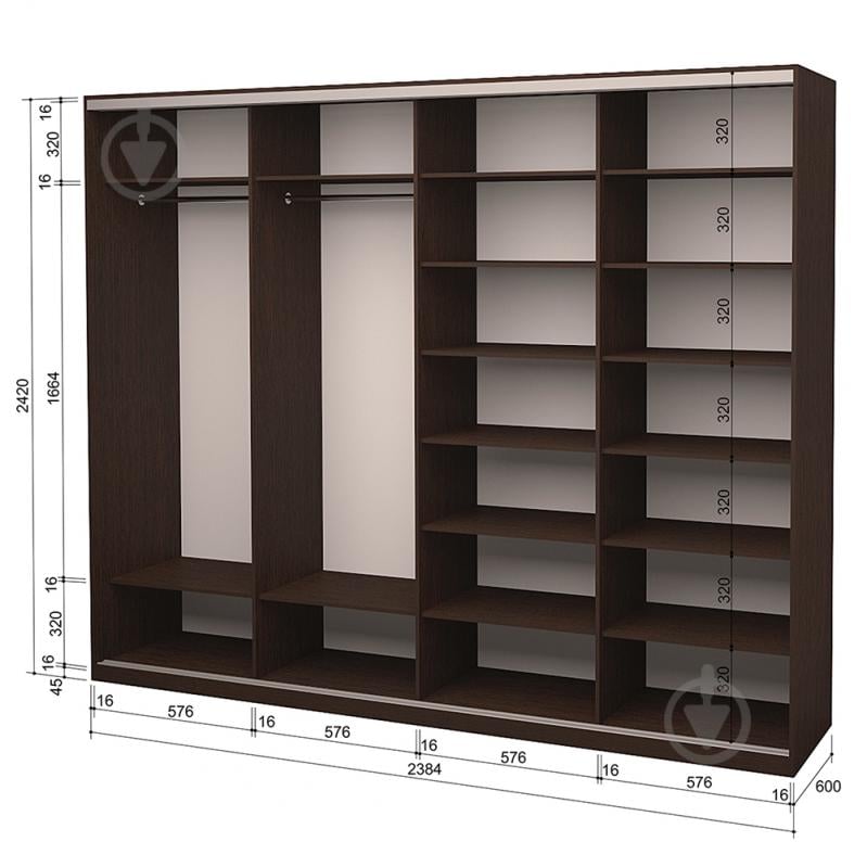 Шкаф-купе 4.2266.242.60-1 ROKO 2384x600x2420 мм венге двери / ДСП - фото 2