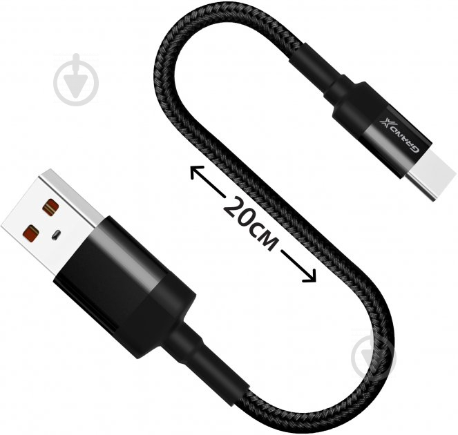 Кабель Grand-X USB-type C 0,2 м black (FM-20C) - фото 2