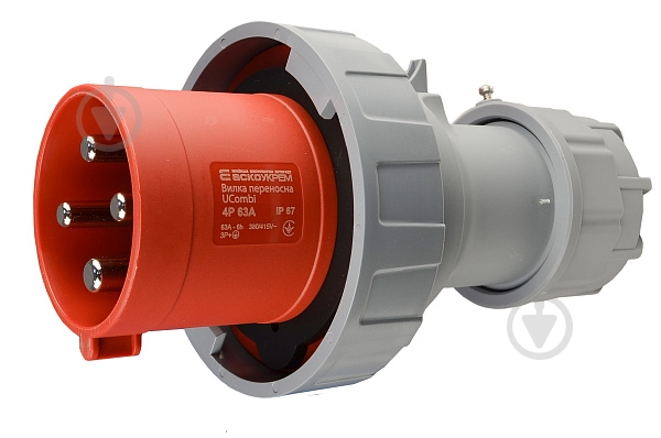 Вилка переносная с заземлением АСКОУКРЕМ UCombi 4P 63А IP67 серый с красным A0080010110 - фото 1 Вилка переносная с заземлением АСКОУКРЕМ UCombi 4P 63А IP67 серый с красным A0080010110 - фото 1