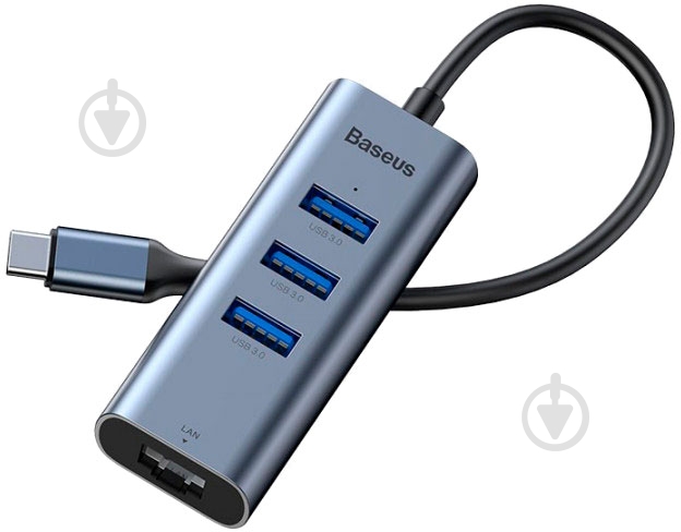 Адаптер BASEUS Type-C to USB3.0*3+RJ45, grey (CAHUB-M0G) - фото 2