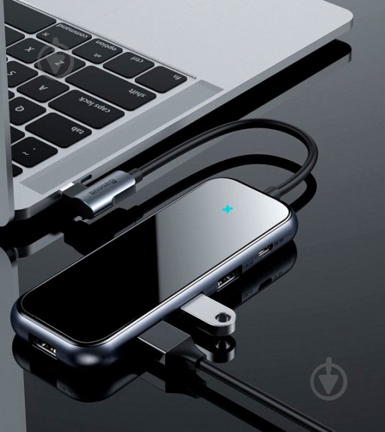 Адаптер BASEUS multi-functional Type-C to 4xUSB 2.0, Deep gray (CAHUB-JZ0G) - фото 5