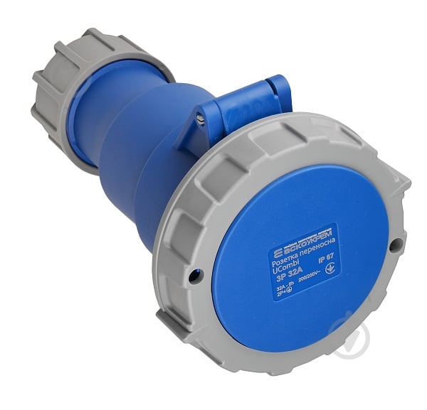 Розетка силова переносна із заземленням АСКОУКРЕМ UСombi 3P 32A IP67 сірий із синім A0080010121 - фото 1 Розетка силова переносна із заземленням АСКОУКРЕМ UСombi 3P 32A IP67 сірий із синім A0080010121 - фото 1