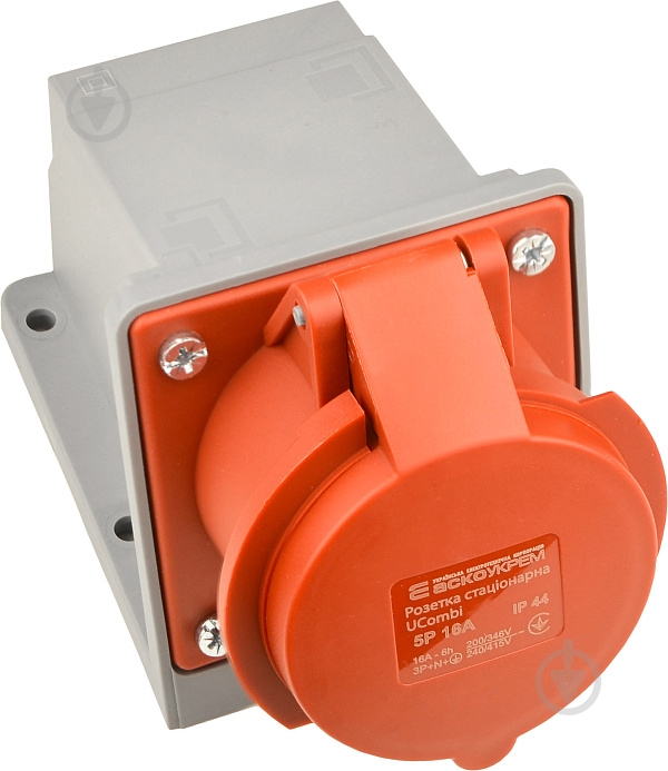 Розетка силовая стационарная с заземлением АСКОУКРЕМ UСombi 5P 16A IP44 серый с красным A0080010152 - фото 1 Розетка силовая стационарная с заземлением АСКОУКРЕМ UСombi 5P 16A IP44 серый с красным A0080010152 - фото 1