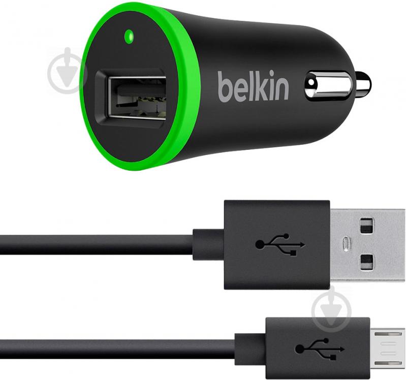 Автомобільний зарядний пристрій Belkin Car Charger 12W USB 2.4A, MicroUSB 1.2м, black (F8M887BT04-BLK) - фото 1