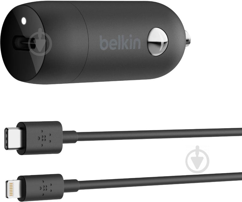 Автомобільний зарядний пристрій Belkin Car Charger 18W Power Delivery Port USB-C - Lightning 1.2м, black (F7U099BT04-BLK){/ - фото 1