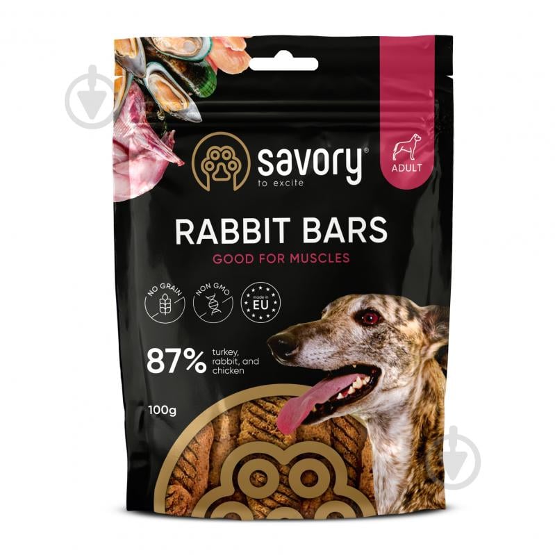 Ласощі Savory Джерки Bars With Rabbit батончики з кроликом 100 г - фото 1 Ласощі Savory Джерки Bars With Rabbit батончики з кроликом 100 г - фото 1