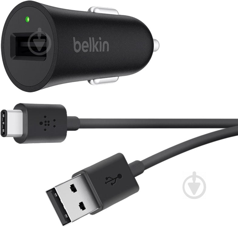 Автомобильное зарядное устройство Belkin Car Quick Charger 18W USB 3.0A, USB-C, 1.2м, black (F7U032BT04-BLK) - фото 1