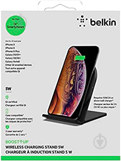 Бездротовий зарядний пристрій Belkin Stand Universal Wireless Charging Qi, 5W, black (F7U070BTBLK) - фото 7