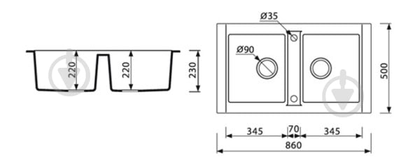 Мийка для кухні Marmorin PROFIR 860 2K - фото 2