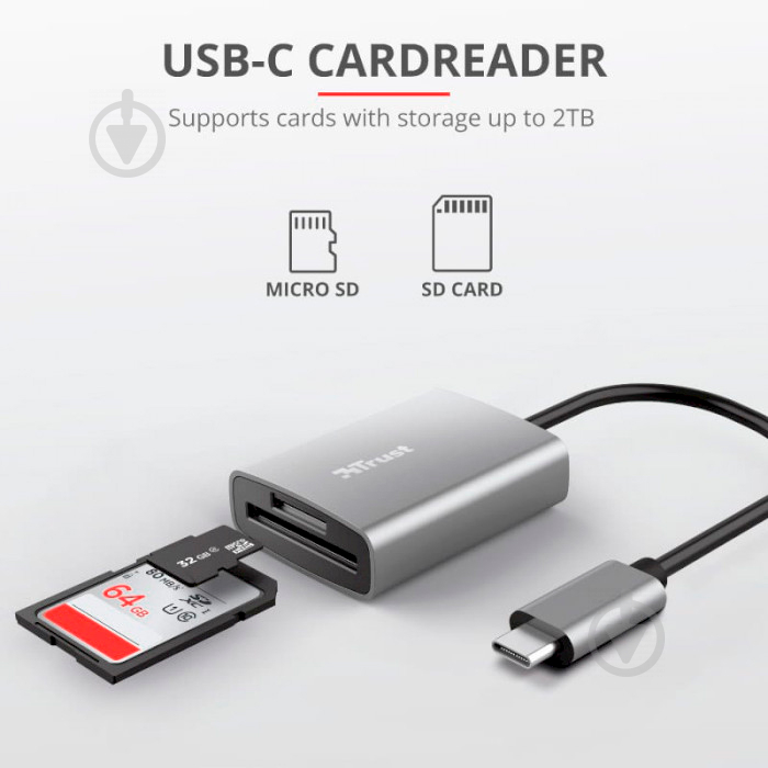 Кардрідер Trust Aluminium USB-C Card Reader USB-C (24136) - фото 6