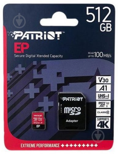 Карта пам'яті Patriot microSDXC 512 ГБ UHS-I Class 3 (U3)Class 10 (PEF512GEP31MCX ) EP A1 + SD-adapter - фото 2