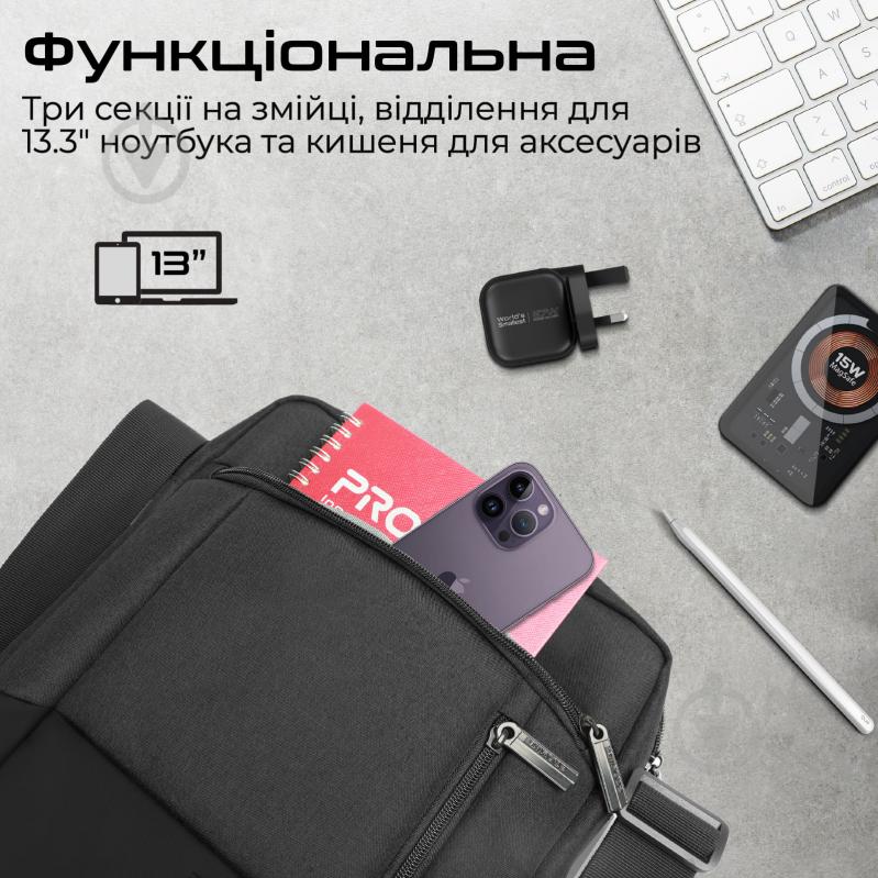 Сумка для ноутбука Promate 13.3" black (satchel-hb.black) Satchel-HB - фото 2