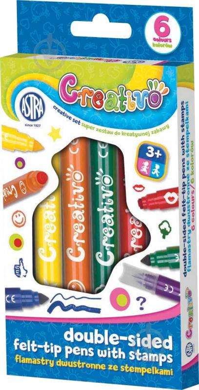 Фломастеры двусторонние со штампами 6 шт. Astra - фото 1