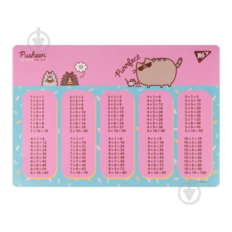 Підкладка настільна Pusheen Purrfect з підказками таблиця множення А3 YES - фото 1