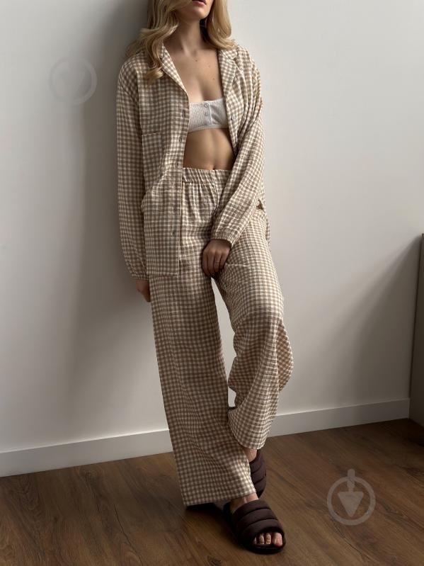 Комплект женский MISO рубашка и штаны р. M коричневый в клетку (14241) - фото 2