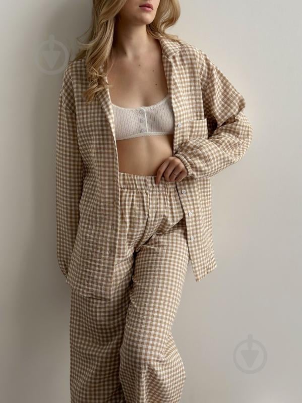 Комплект женский MISO рубашка и штаны р. M коричневый в клетку (14241) - фото 1