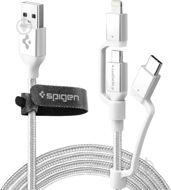 Кабель Spigen USB Type-C + microUSB + Apple Lightning – USB 1.5 м белый (000CB23017) Essential C10I3 Silver - фото 1 Кабель Spigen USB Type-C + microUSB + Apple Lightning – USB 1.5 м белый (000CB23017) Essential C10I3 Silver - фото 1