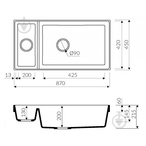 Мийка для кухні Marmorin OLWIN I 870 1,5K - фото 3