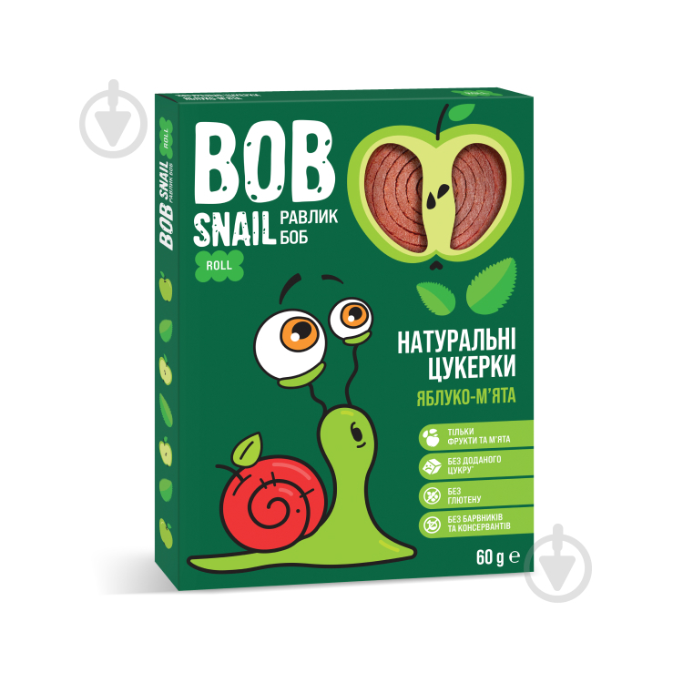 Конфеты BobSnail натуральные яблочные с мятой 60 г - фото 1