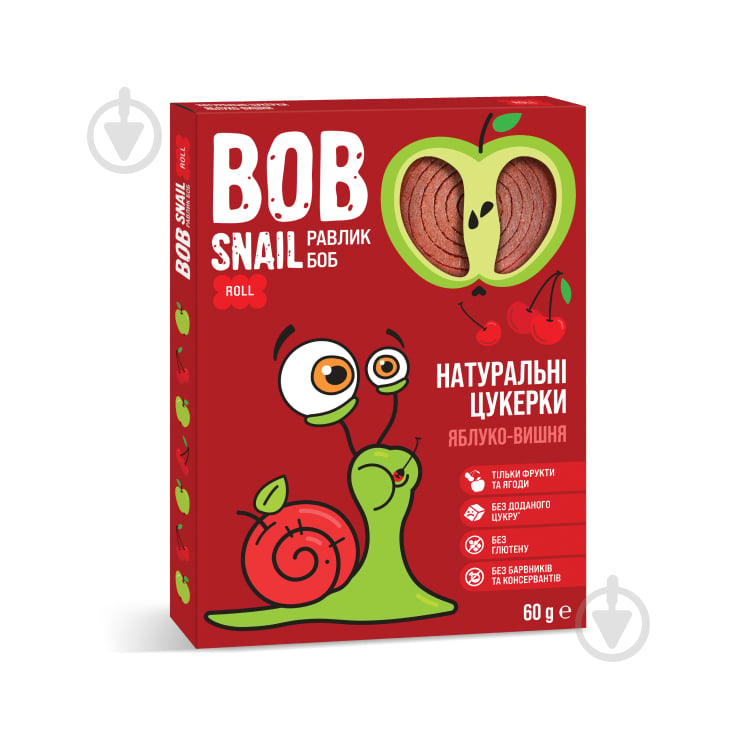 Цукерки BobSnail натуральні яблучно-вишневі 60 г - фото 1