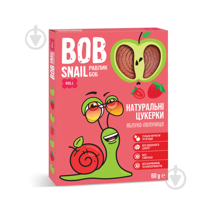 Цукерки BobSnail натуральні яблучно-полуничні 60 г - фото 1