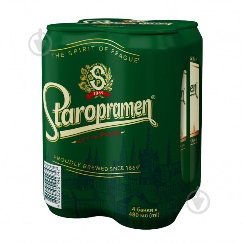 Пиво Staropramen светлое 4 шт. 0,48 л - фото 1