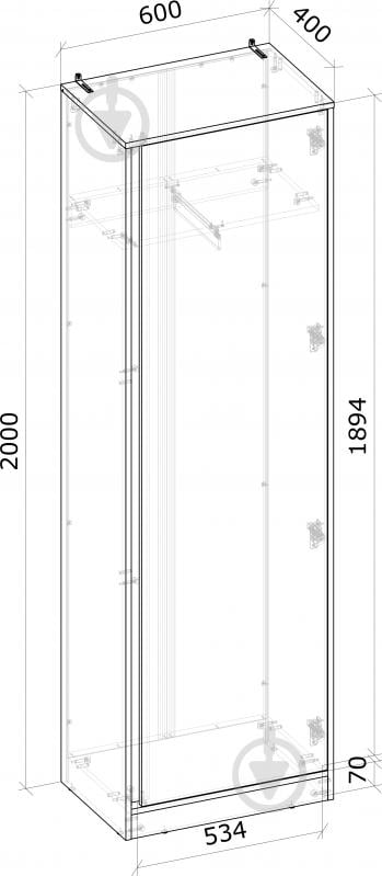 Шкаф для одежды Грейд Ален 2000х600х400 мм графит - фото 2