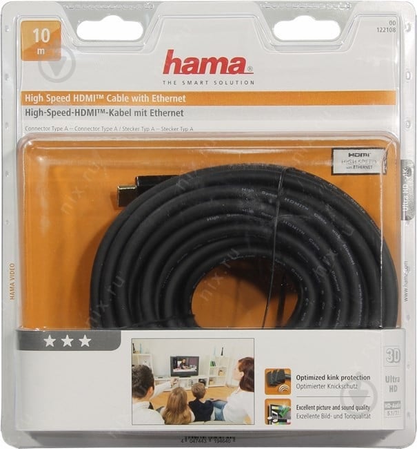 Кабель Hama HDMI High speed + Ethernet (AM/AM) 10 м чорний (00122108) High Speed, AM/AM - фото 4