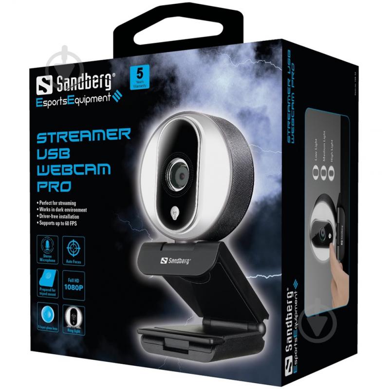 Веб-камера Sandberg Streamer Webcam Pro Full HD Autofocus Ring Light Black (134-12) - фото 4