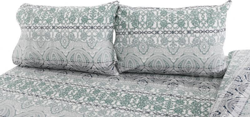 Комплект постельного белья Будур 2,0 серый с зеленым UP! (Underprice) - фото 4