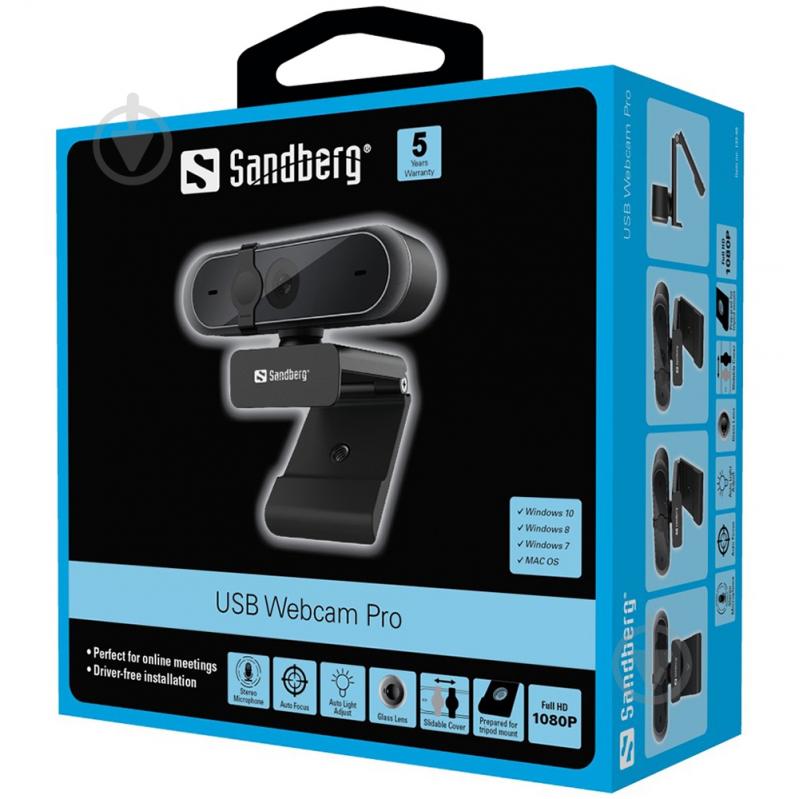 Веб-камера Sandberg Webcam Pro Autofocus Stereo Mic Black (133-95) - фото 5