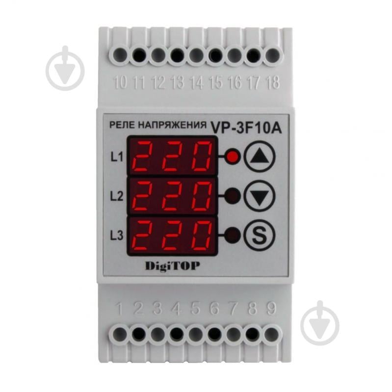 Реле напряжения трехфазное DigiTOP VP-3F10A - фото 2 Реле напряжения трехфазное DigiTOP VP-3F10A - фото 2
