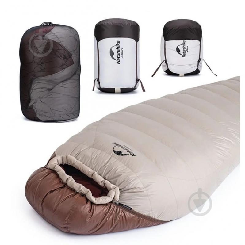 Спальный мешок Naturehike с натуральным пухом Snowbird NH20YD001, р-р L, коричневый 720 г (-3 °C / -22 °C) - фото 8