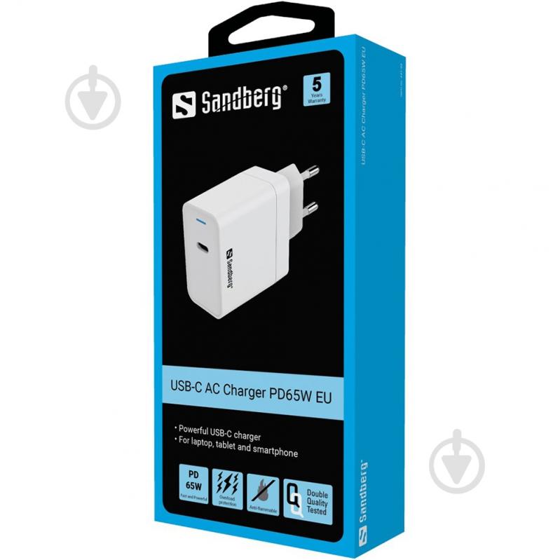 Зарядний пристрій Sandberg USB-C PD 65W білий - фото 3