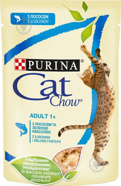 Корм Purina Cat Chow Adult 1+ с лососем и зеленой фасолью в желе 85 г - фото 1