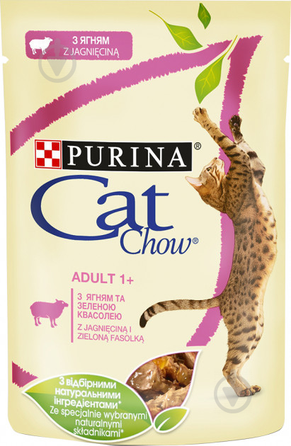 Корм Cat Chow Adult 1+ з ягням і зеленою квасолею в желе 85 г - фото 1