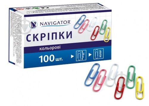 Скріпки 28 мм 100 шт. кольорові Navigator - фото 1