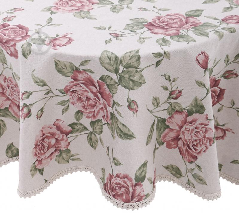 Скатертина large pink Rose Ø 200 см бежевий із малюнком Прованс - фото 1