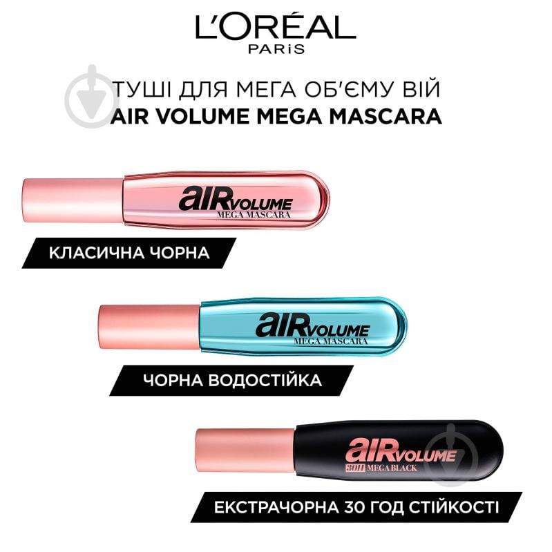 Туш для вій L'Oreal Paris Air Volume Mega Mascara стійка Extra Black 9 г - фото 5