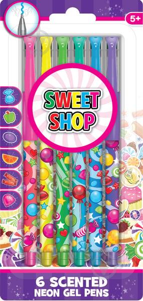 Набір ручок гелевих SWEET SHOP Неон з ароматом - 6 кольорів 42095 - фото 1