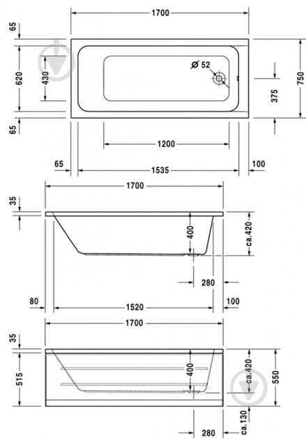 Ванна акриловая DURAVIT 170х75 см D-Code 170х75 см - фото 2