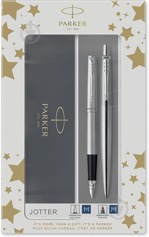 Ручка шариковая Parker Jotter Stainless Steel CT FP+BP 16 192b23 (перьевая + шариковая) - фото 1