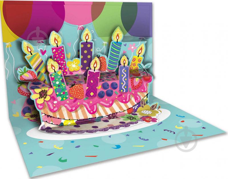 Купить Деревянная открытка-конверт 3D Торт в День Рождения с блестками 1 шт В Ассортименте!