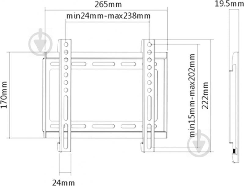 Крепление для монитора Brateck KL22-22F фиксированные 23"-42" черный - фото 4