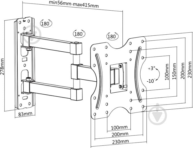 Крепление для телевизора Brateck KLA27-223 поворотно-наклонные 23"-42" черный - фото 4