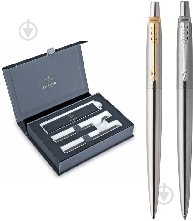 Набор ручек шариковых Parker Jotter Stainless Steel GT BP + Stainless Steel CT BP (2 шариковые ручки) 16 002b24 - фото 1