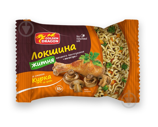 Локшина GOLDEN DRAGON житня зі смаком курки та грибів не гостра 65 г 65 г - фото 1