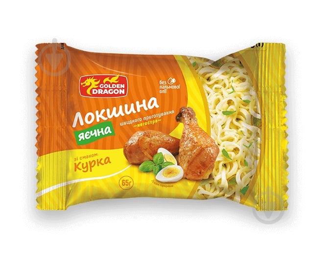 Лапша GOLDEN DRAGON яичная со вкусом курицы не острая 65 г 65 г - фото 1